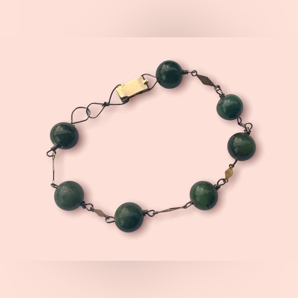 Jade Bracelet Art Deco Chain Link Jewelry - Picture 5 of 9